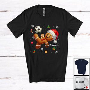 MacnyStore - Personalized Gingerbread Playing Football; Joyful Christmas Custom Name Sport Player; Baker T-Shirt