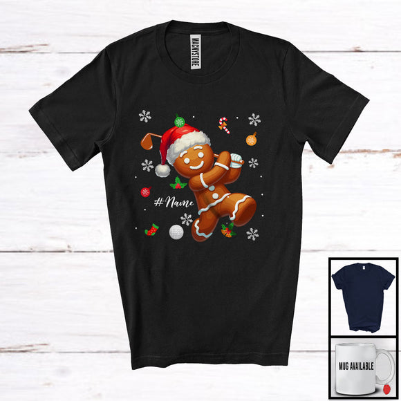 MacnyStore - Personalized Gingerbread Playing Golf; Joyful Christmas Custom Name Sport Player; Baker T-Shirt