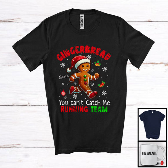 MacnyStore - Personalized Gingerbread Running Team; Joyful Christmas Santa Gingerbread; Custom Name Runner T-Shirt