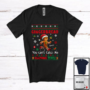 MacnyStore - Personalized Gingerbread Running Team; Joyful Christmas Sweater Gingerbread; Custom Name Runner T-Shirt