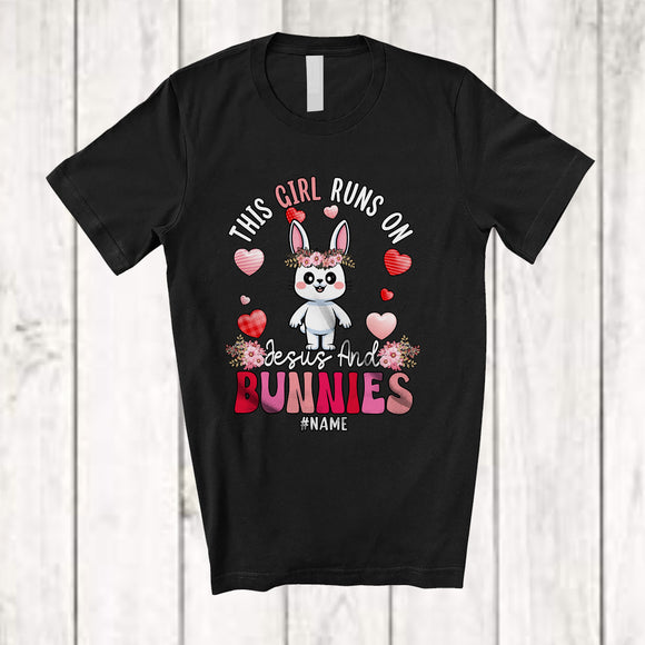 MacnyStore - Personalized Girl Runs On Jesus And Bunnies; Amazing Easter Custom Name Wild Animal; Family T-Shirt