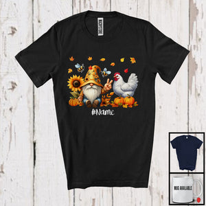 MacnyStore - Personalized Gnome And Chicken; Happy Thanksgiving Pumpkin Sunflowers; Custom Name Farmer T-Shirt