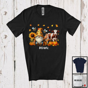 MacnyStore - Personalized Gnome And Cow; Happy Thanksgiving Pumpkin Sunflowers; Custom Name Farmer T-Shirt