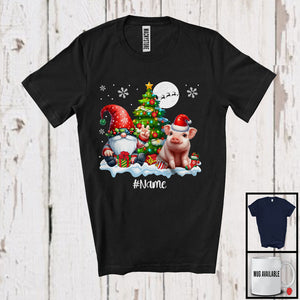 MacnyStore - Personalized Gnome And Santa Pig; Amazing Christmas Tree Snow; Custom Name Farmer T-Shirt