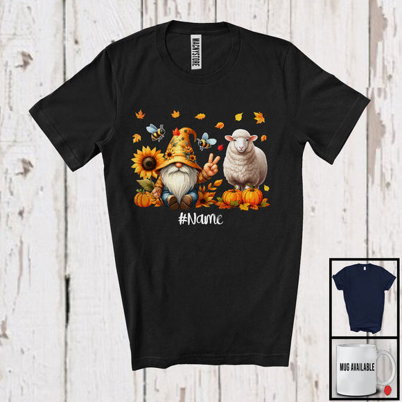 MacnyStore - Personalized Gnome And Sheep; Happy Thanksgiving Pumpkin Sunflowers; Custom Name Farmer T-Shirt