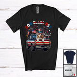 MacnyStore - Personalized God Bless USA, Lovely 4th Of July Custom Name Australian Shepherd On Pickup Truck, Patriotic T-Shirt