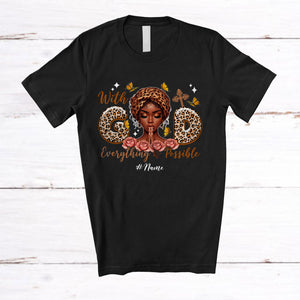 MacnyStore - Personalized God Everything Is Possible; Proud Black History Leopard Woman; Custom Name Afro T-Shirt