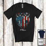 MacnyStore - Personalized Golf Heart American Flag, Proud 4th Of July Custom Name Golf Player Patriotic T-Shirt