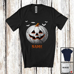 MacnyStore - Personalized Golf Pumpkin Face, Humorous Halloween Custom Name Golf Player T-Shirt