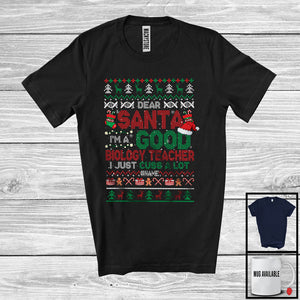 MacnyStore - Personalized Good Biology Teacher I Just Cuss A Lot; Lovely Christmas Sweater Custom Name Careers T-Shirt