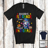 MacnyStore - Personalized Goodbye 1st Grade Hello 2nd Grade, Joyful Summer Vacation Unicorn, Custom Name Graduate T-Shirt