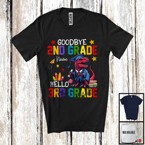 MacnyStore - Personalized Goodbye 2nd Grade Hello 3rd Grade, Joyful Summer Vacation T-Rex, Custom Name Graduate T-Shirt