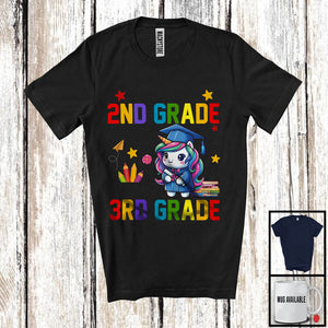 MacnyStore - Personalized Goodbye 2nd Grade Hello 3rd Grade, Joyful Summer Vacation Unicorn, Custom Name Graduate T-Shirt