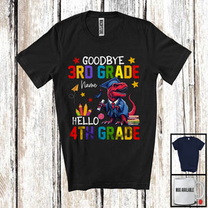 MacnyStore - Personalized Goodbye 3rd Grade Hello 4th Grade, Joyful Summer Vacation T-Rex, Custom Name Graduate T-Shirt