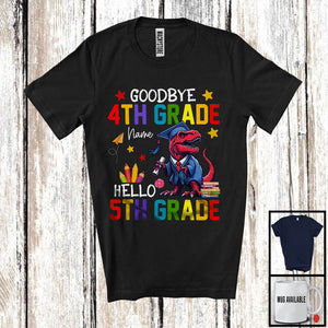 MacnyStore - Personalized Goodbye 4st Grade Hello 5st Grade, Joyful Summer Vacation T-Rex, Custom Name Graduate T-Shirt