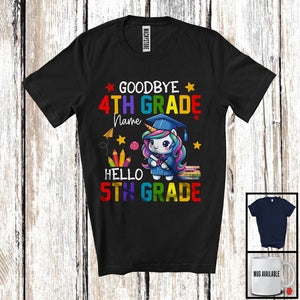 MacnyStore - Personalized Goodbye 4st Grade Hello 5st Grade, Joyful Summer Vacation Unicorn, Custom Name Graduate T-Shirt