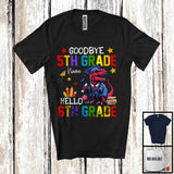 MacnyStore - Personalized Goodbye 5st Grade Hello 6st Grade, Joyful Summer Vacation T-Rex, Custom Name Graduate T-Shirt