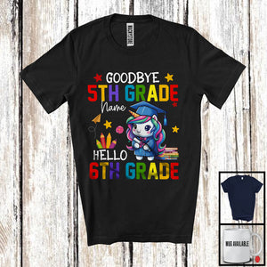 MacnyStore - Personalized Goodbye 5st Grade Hello 6st Grade, Joyful Summer Vacation Unicorn, Custom Name Graduate T-Shirt