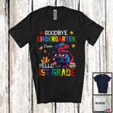 MacnyStore - Personalized Goodbye Kindergarten Hello 1st Grade, Joyful Summer Vacation T-Rex, Custom Name Graduate T-Shirt