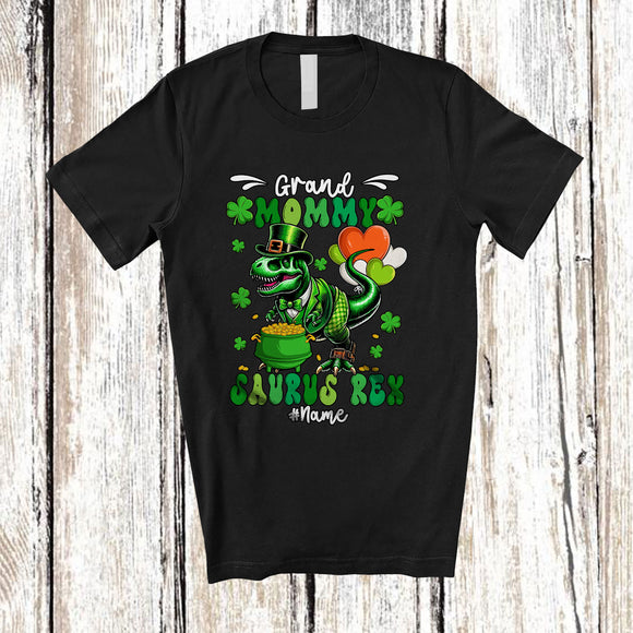 MacnyStore - Personalized Grand Mommy Saurus Rex; Happy St. Patrick's Day Custom Name T-Rex Dinosaur; Family T-Shirt