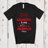 MacnyStore - Personalized Grandpa Is My Valentine; Lovely Plaid Bow Tie Hearts; Custom Name Boys Family T-Shirt