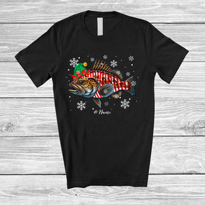 MacnyStore - Personalized Grouper Candy Canes Cosplay; Lovely Christmas Custom Name Elf Grouper; Sea Animal T-Shirt