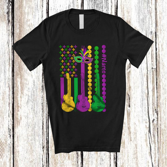 MacnyStore - Personalized Guitar American Flag; Joyful Mardi Gras Custom Name Guitarist Musical Instruments T-Shirt