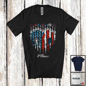 MacnyStore - Personalized Guitar Heart American Flag, Proud 4th Of July Custom Name, Musical Instruments T-Shirt