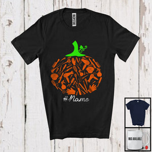 MacnyStore - Personalized Hair Stylist Pumpkin Shape; Happy Halloween Thanksgiving Custom Name Hair Stylist T-Shirt