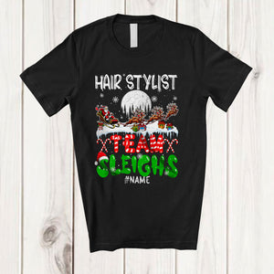 MacnyStore - Personalized Hair Stylist Team Sleighs; Joyful Christmas Santa Sled Reindeer; Custom Name Jobs T-Shirt