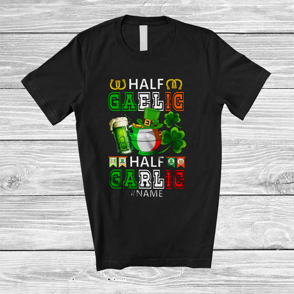 MacnyStore - Personalized Half Gaelic Half Garlic; Awesome St. Patrick's Day Custom Name Ireland Italy Flag T-Shirt