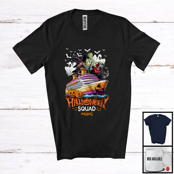 MacnyStore - Personalized Halloween Squad; Scary Witch Zombie On Cruise Ship; Custom Name Family T-Shirt