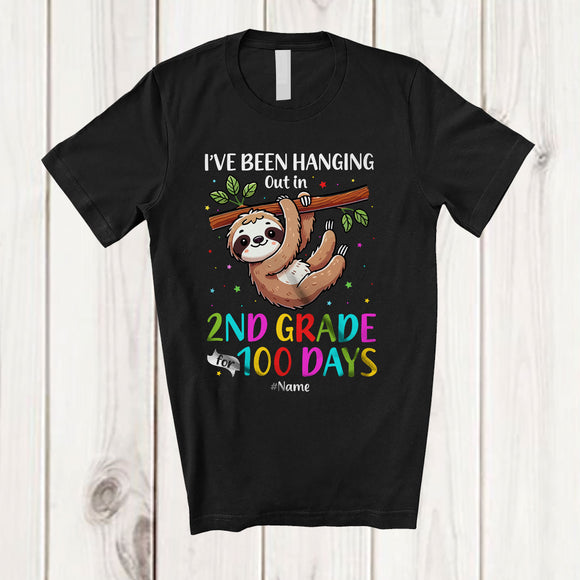 MacnyStore - Personalized Hanging Out In 2nd Grade For 100 Days; Adorable Sloth Custom Name Students T-Shirt