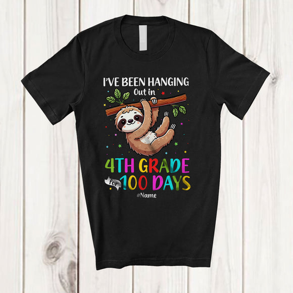 MacnyStore - Personalized Hanging Out In 4th Grade For 100 Days; Adorable Sloth Custom Name Students T-Shirt