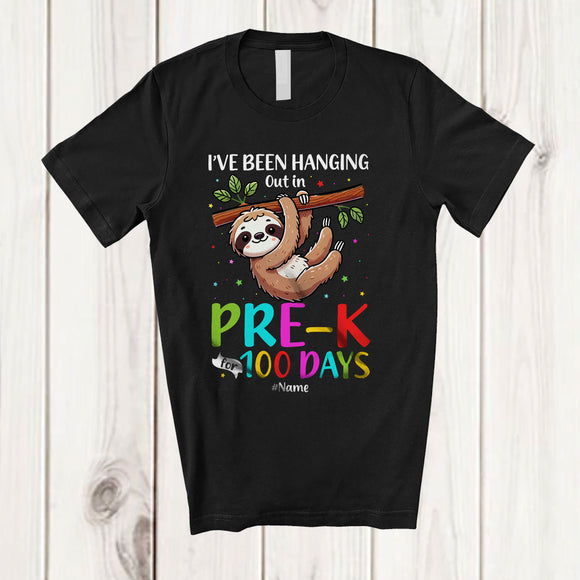 MacnyStore - Personalized Hanging Out In Pre-K For 100 Days; Adorable Sloth Custom Name Students T-Shirt