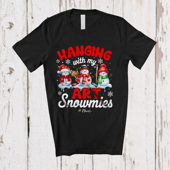 MacnyStore - Personalized Hanging With My Art Snowmies; Amusing Christmas Snowman; Custom Name Teacher T-Shirt