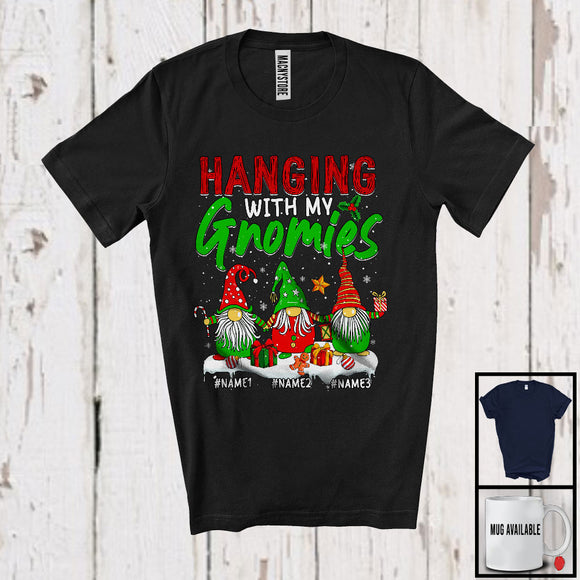 MacnyStore - Personalized Hanging With My Gnomies; Humorous Christmas Custom Name 3 Gnomes; Family T-Shirt