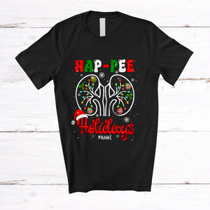 MacnyStore - Personalized Hap-Pee Holidays; Amazing Christmas Kidney; Custom Name Dialysis Nurse T-Shirt