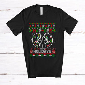 MacnyStore - Personalized Hap-Pee Holidays; Amazing Christmas Sweater Kidney; Custom Name Dialysis Nurse T-Shirt