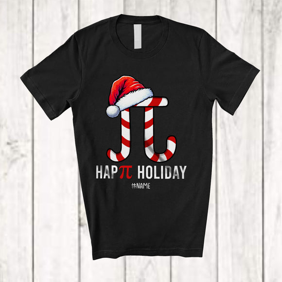 MacnyStore - Personalized Hap-pi Holiday; Cool Christmas Pi Symbol Candy Canes; Custom Name Math Teacher T-Shirt