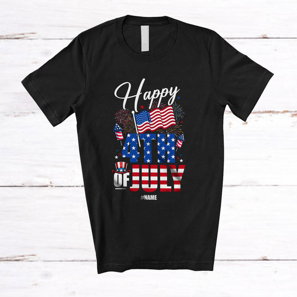 MacnyStore - Personalized Happy 4th Of July; Amazing Custom Name Patriotic; American US Flag Firework T-Shirt