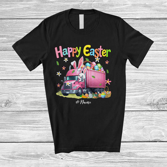 MacnyStore - Personalized Happy Easter; Adorable Custom Name Bunny Driving Truck; Driver Egg Hunt T-Shirt