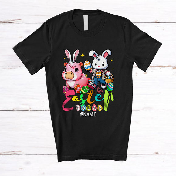 MacnyStore - Personalized Happy Easter; Adorable Custom Name Capybara Bunny Rabbit Basket Eggs; Family T-Shirt