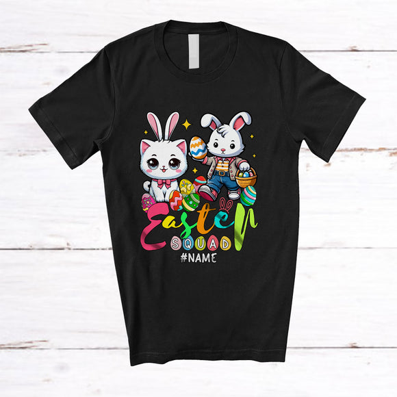 MacnyStore - Personalized Happy Easter; Adorable Custom Name Cat Bunny Rabbit Basket Eggs; Family T-Shirt