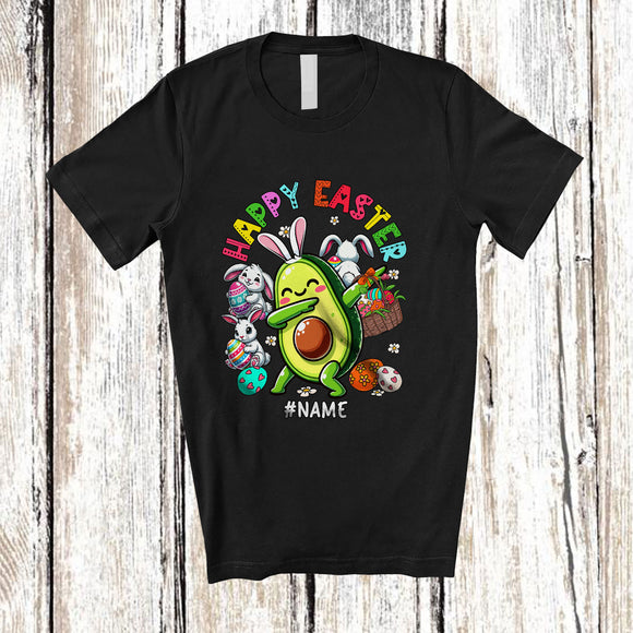 MacnyStore - Personalized Happy Easter; Cheerful Custom Name Dabbing Bunny Avocado Eggs Hunt Family T-Shirt