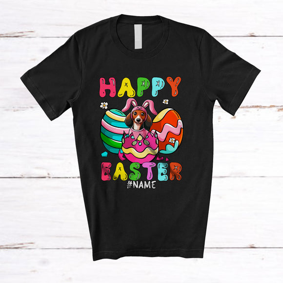 MacnyStore - Personalized Happy Easter; Colorful Custom Name Dachshund Bunny In Easter Egg; Family T-Shirt