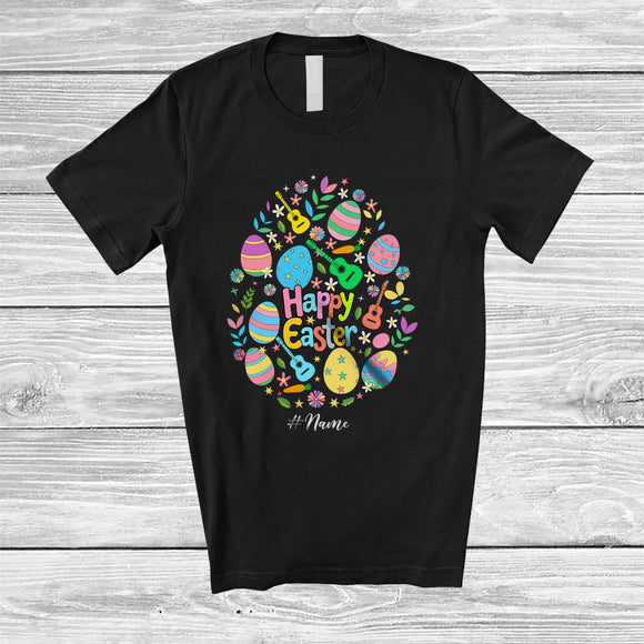 MacnyStore - Personalized Happy Easter; Lovely Custom Name Guitar Easter Egg Shape; Musical Instruments T-Shirt