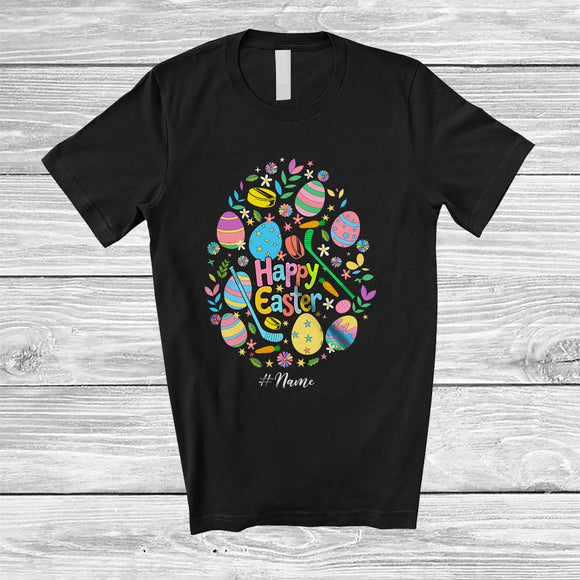 MacnyStore - Personalized Happy Easter; Lovely Custom Name Hockey Easter Egg Shape; Sport Player T-Shirt