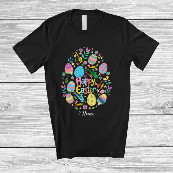 MacnyStore - Personalized Happy Easter; Lovely Custom Name Saxophone Easter Egg Shape; Musical Instruments T-Shirt