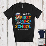 MacnyStore - Personalized Happy First Day Of School, Lovely Summer Vacation Custom Name Boy, Flowers Students T-Shirt